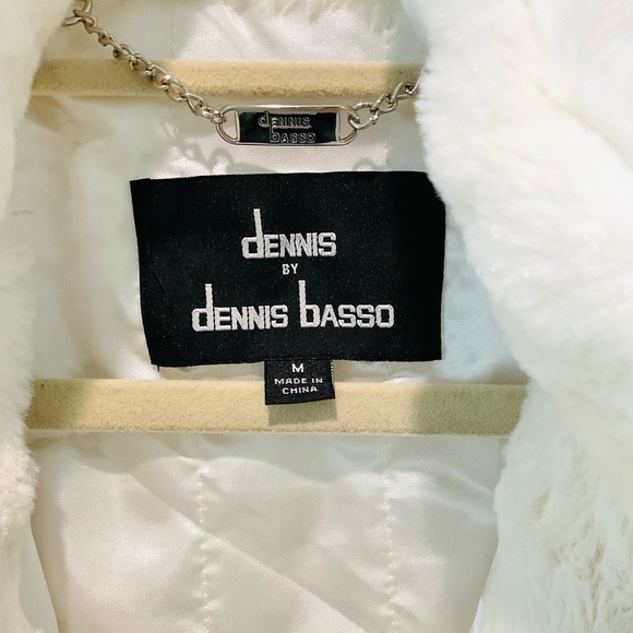 NEW Dennis Basso White Faux Fur Coat Jacket Rhinestone Button Womens Medium GLAM - Picture 4 of 7
